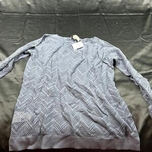 The Loft womens navy over fishnet style knit shirt